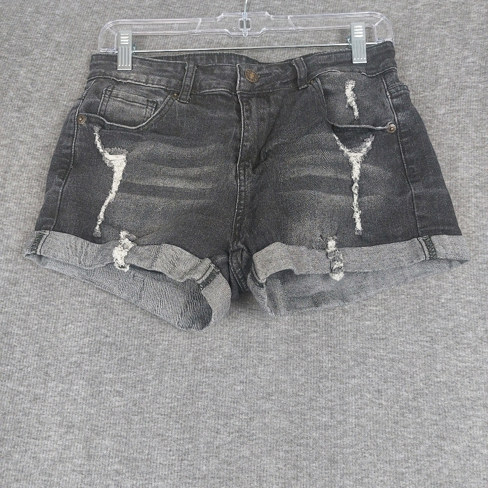 UNBRANDED WOMENS BLACK JEAN DISTRESSED CUFFED EDGY SUMMER DENIM SHORTS SIZE MED